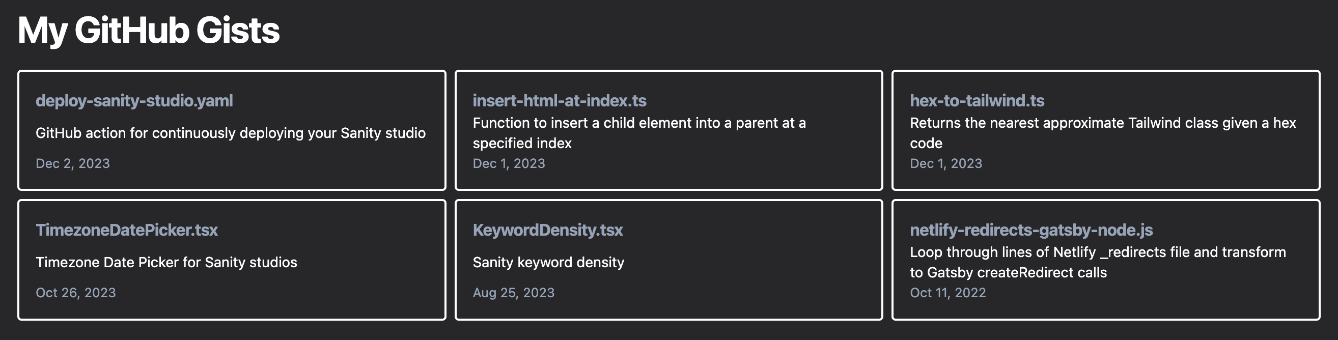 Example of GitHub gists component